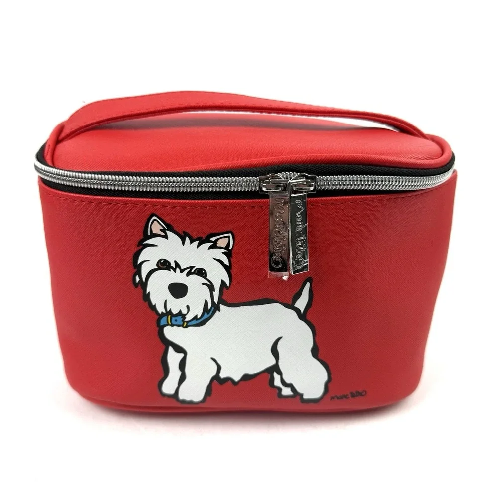 Marc Tetro Westie Cosmetic Case Red Faux Leather Large West Highland Dog NEW